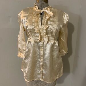 Cream Vintage Ruffled Satin Blouse